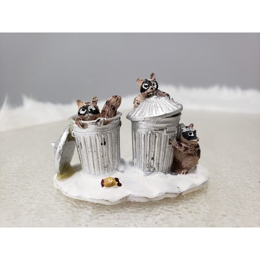 LEMAX Trash Pandas Raccoon Village Christmas Accessory Cabin hunting garbage can